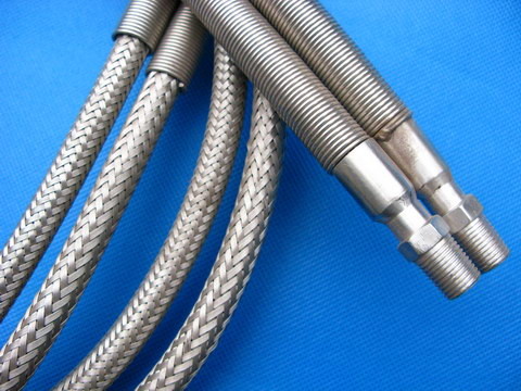 Silver PTFE  Tube , PTFE  Pipe Wrapped Stainless Steel Wire